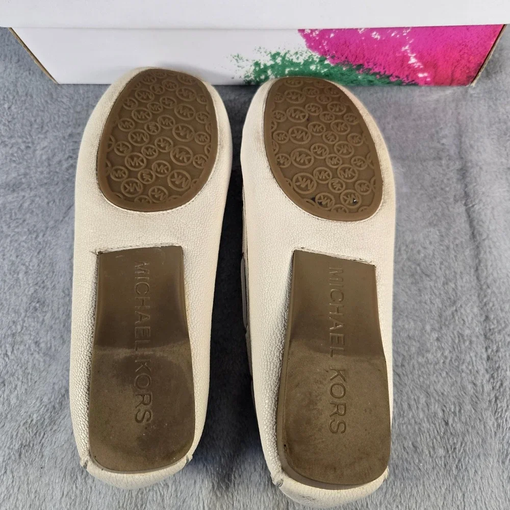 Michael Kors Fulton Moccasin Flats Off White Leather Bow MK Logo Womens 7.5M